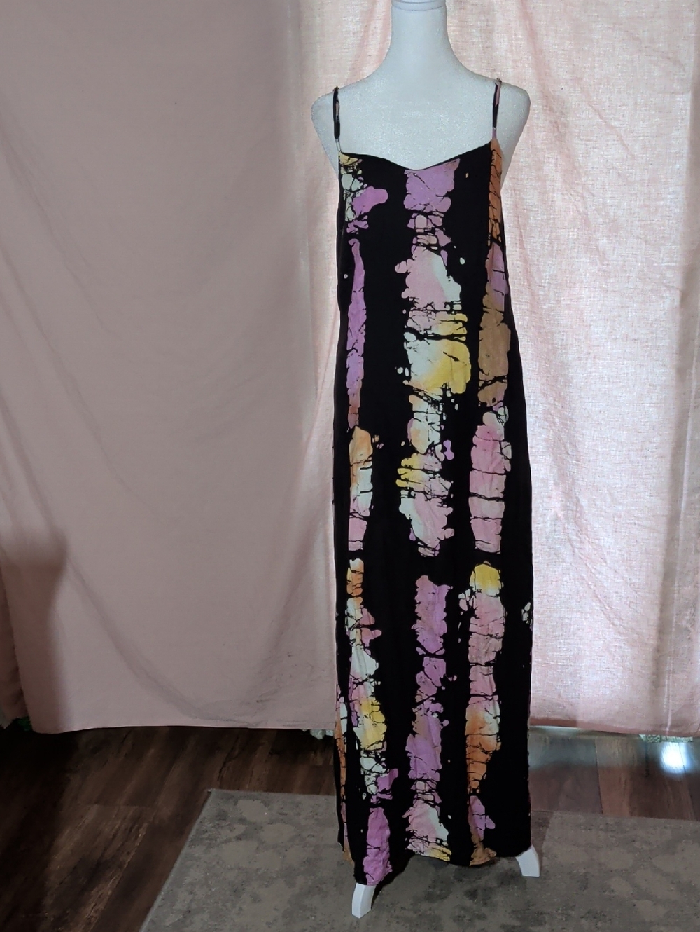 Busayo Black Tie-Dye Slip Maxi Dress with Pastel Accents